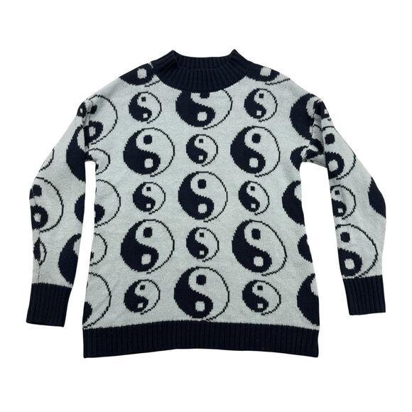 Earthbound Trading Sweater Womens Small S Blue Yin Yang Long Sleeve Pullover - Picture 1 of 13